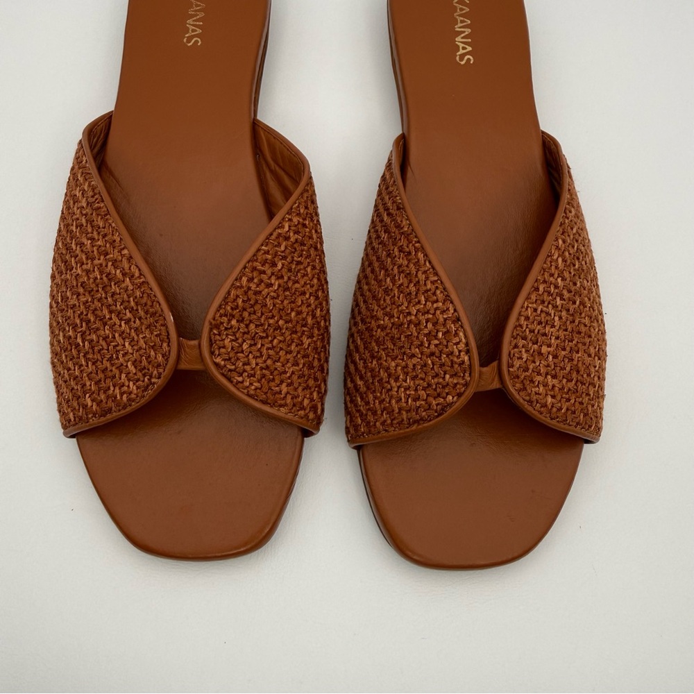 KAANAS Serene Brandy Sandal Woven Leather Brown Square Toe 9 Minimalist Neutral - Picture 5 of 15